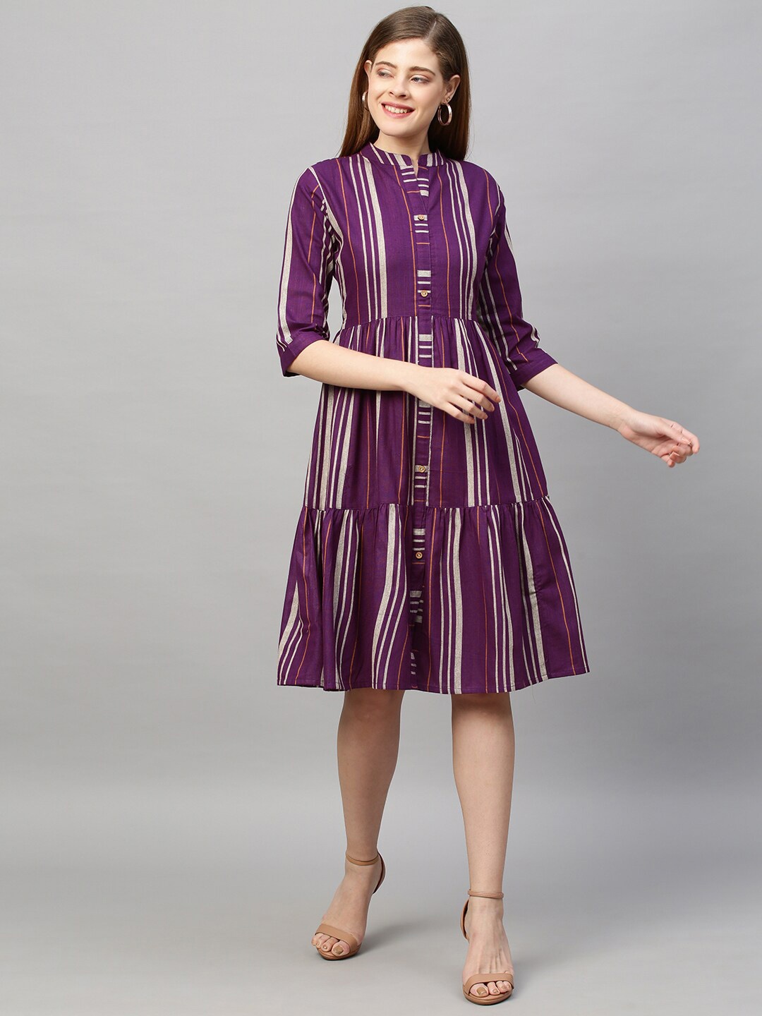

FASHOR Women Purple Striped Dress