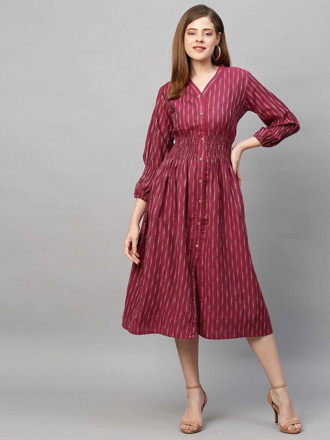 

FASHOR Purple Striped A-Line Midi Dress