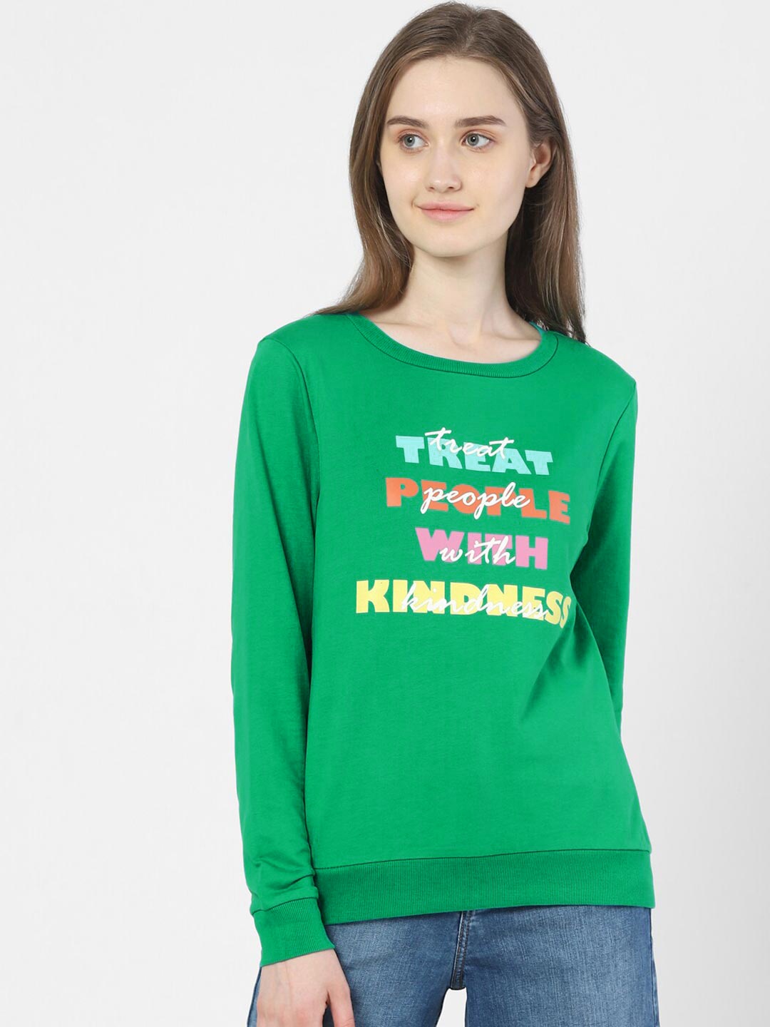 

Vero Moda Women Green Printed Sweatshirt