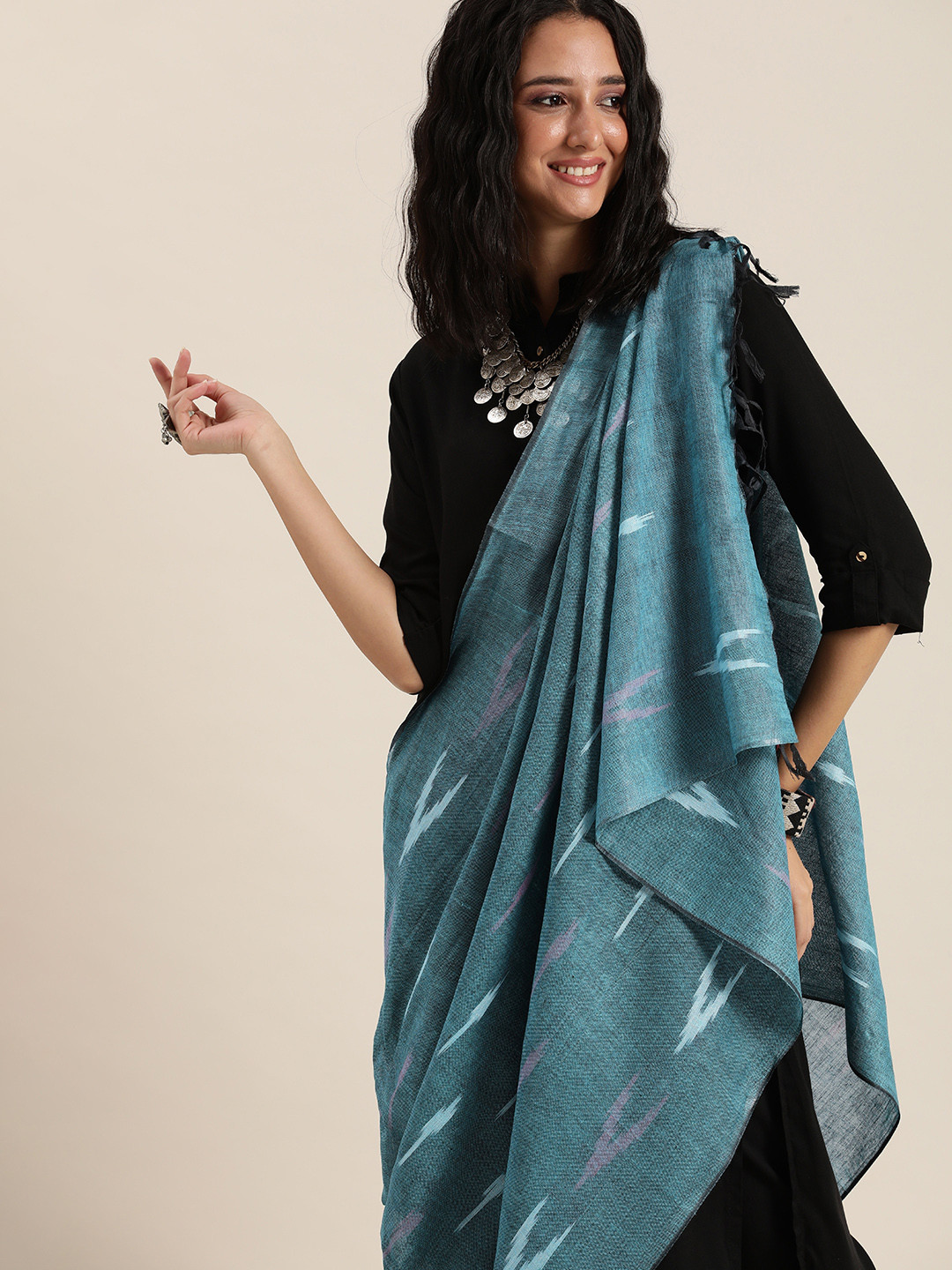 

Taavi Blue & White Woven Design Pure Cotton Ikat Dupatta