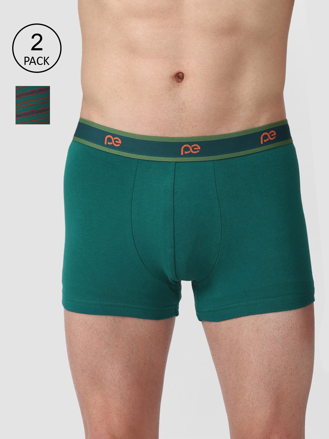 

Peter England Men Green Pack Of 2 Trunks