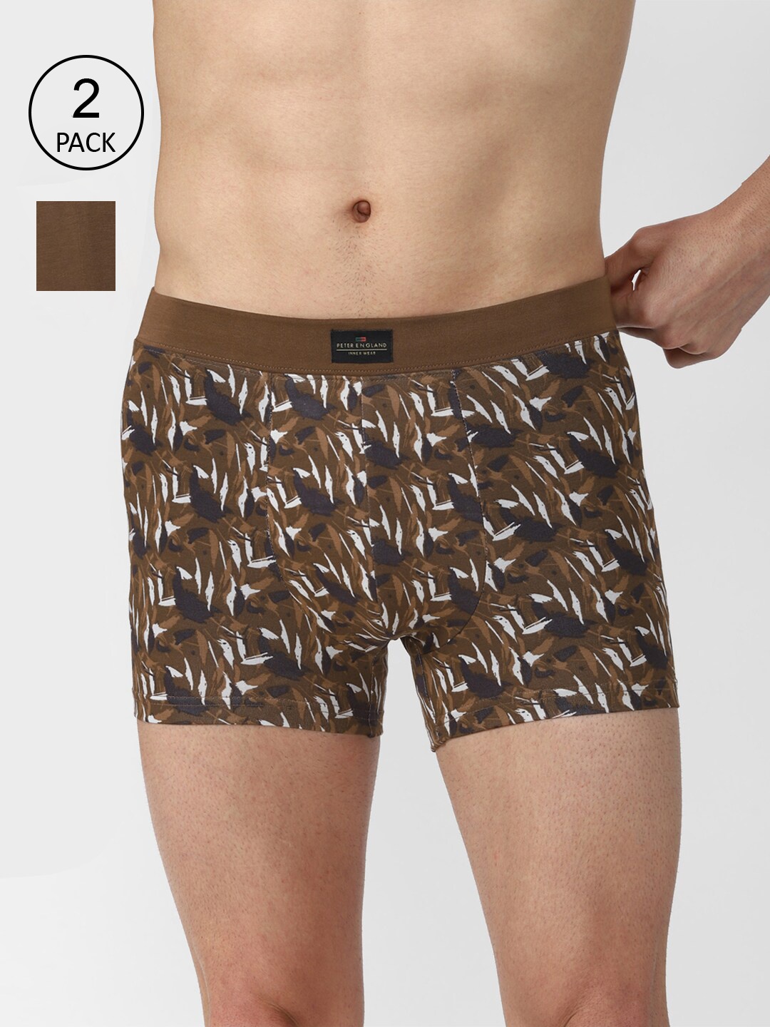 

Peter England Men Pack Of 2 Self-Design Cotton Trunk, Brown