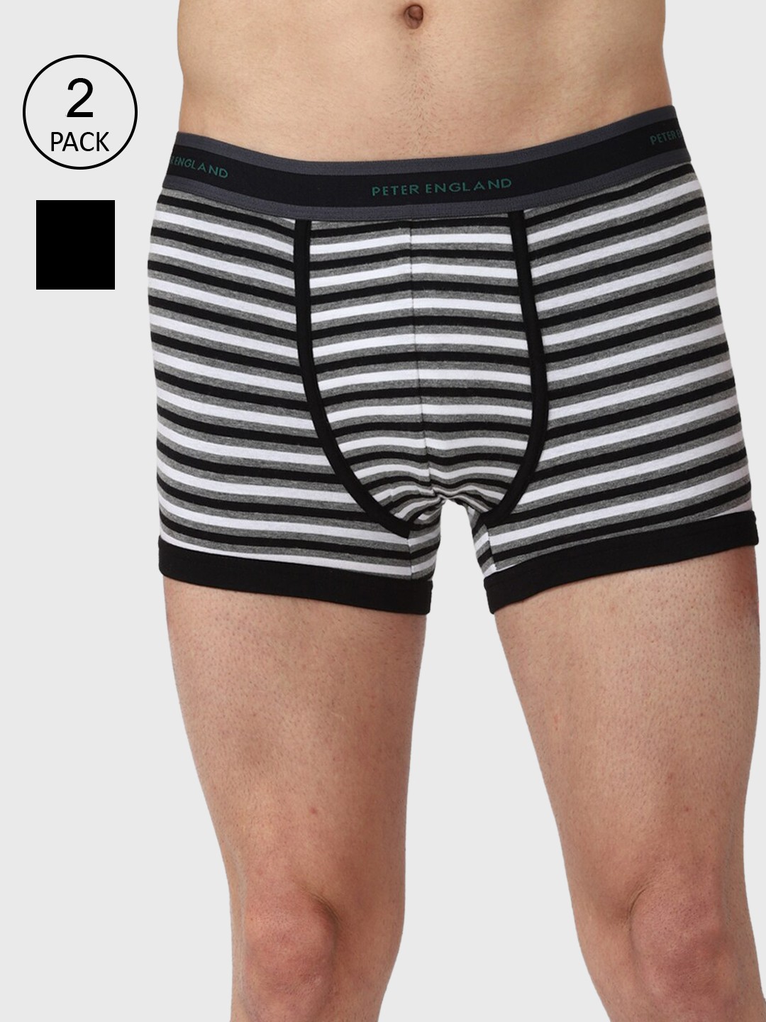 

Peter England Men Pack Of 2 Black Striped Trunks