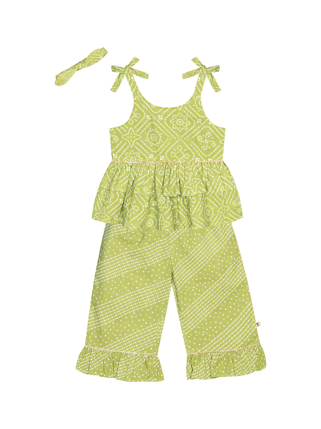 

Budding Bees Girls Green & White Printed Cotton Top with Palazzos