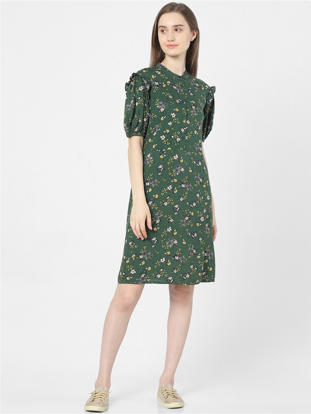 

Vero Moda Green Floral A-Line Dress