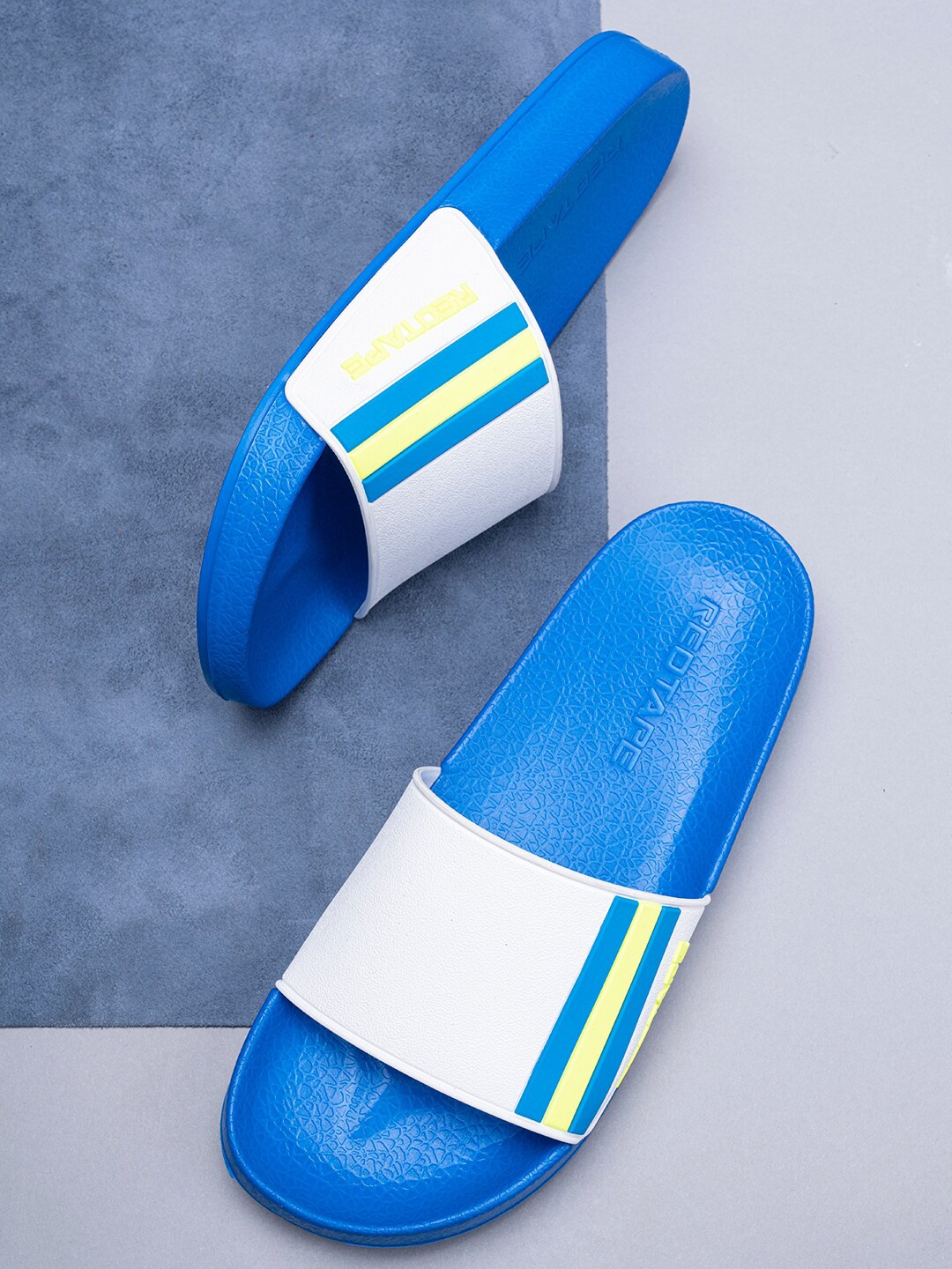 

Red Tape Men Blue & White Striped Rubber Sliders