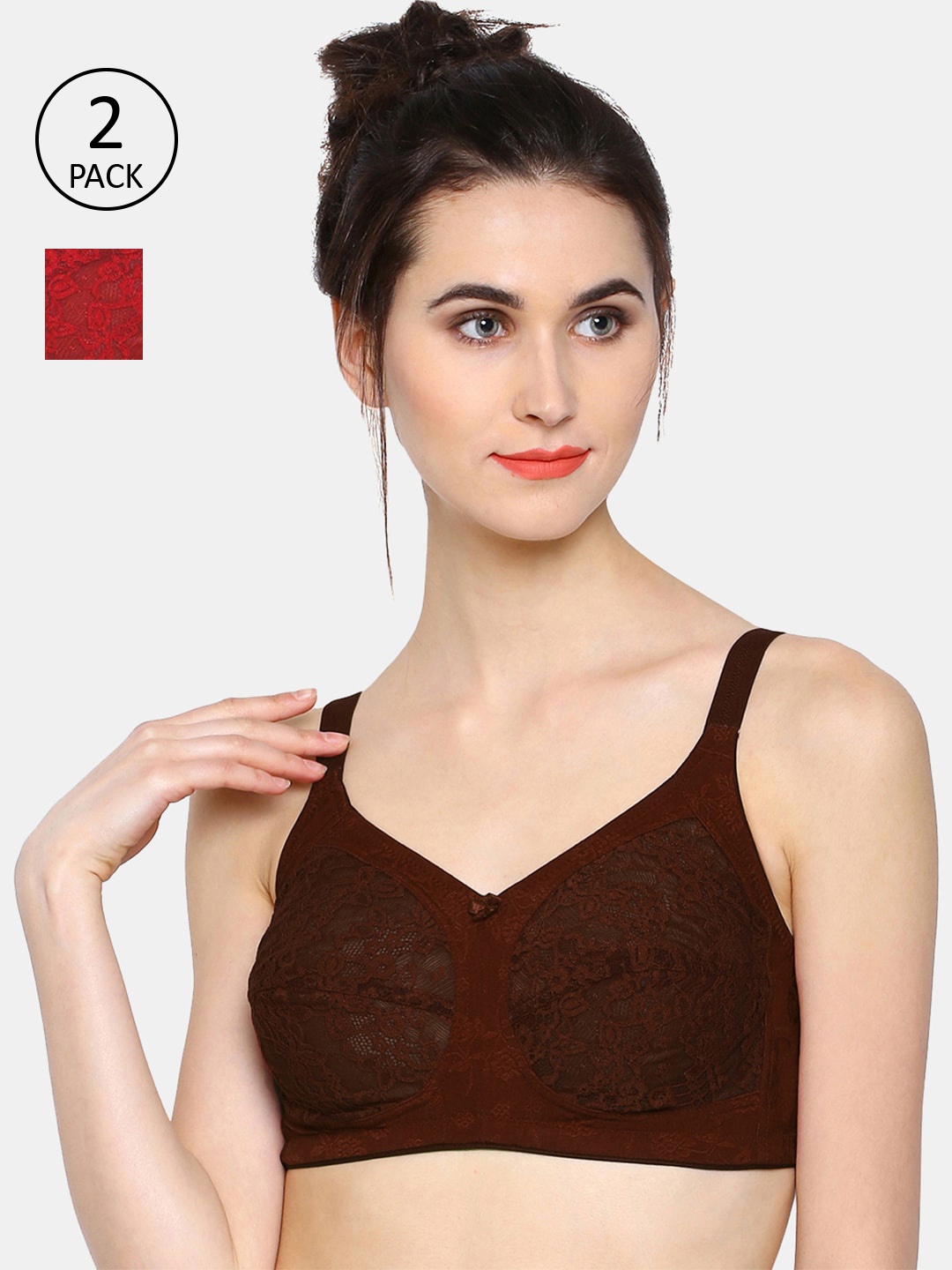 

Sonari Women Red Set of 2 Bra, Coffee brown