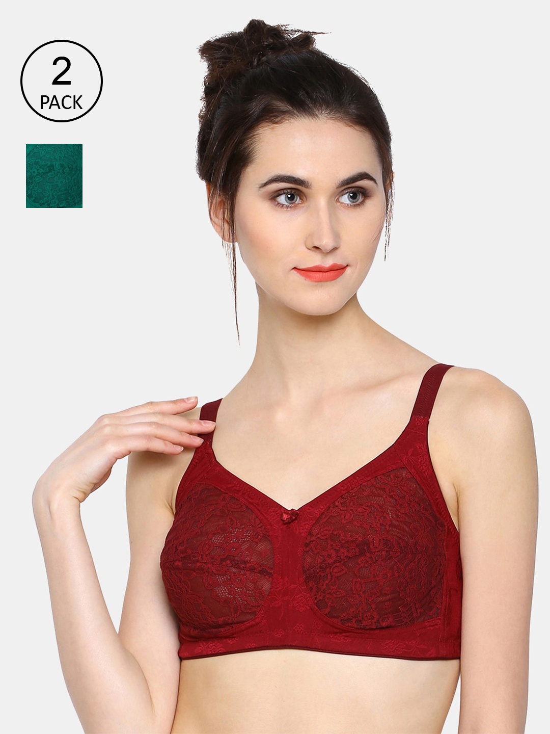 

Sonari Green & Maroon Pack Of 2 Floral Lace Bra