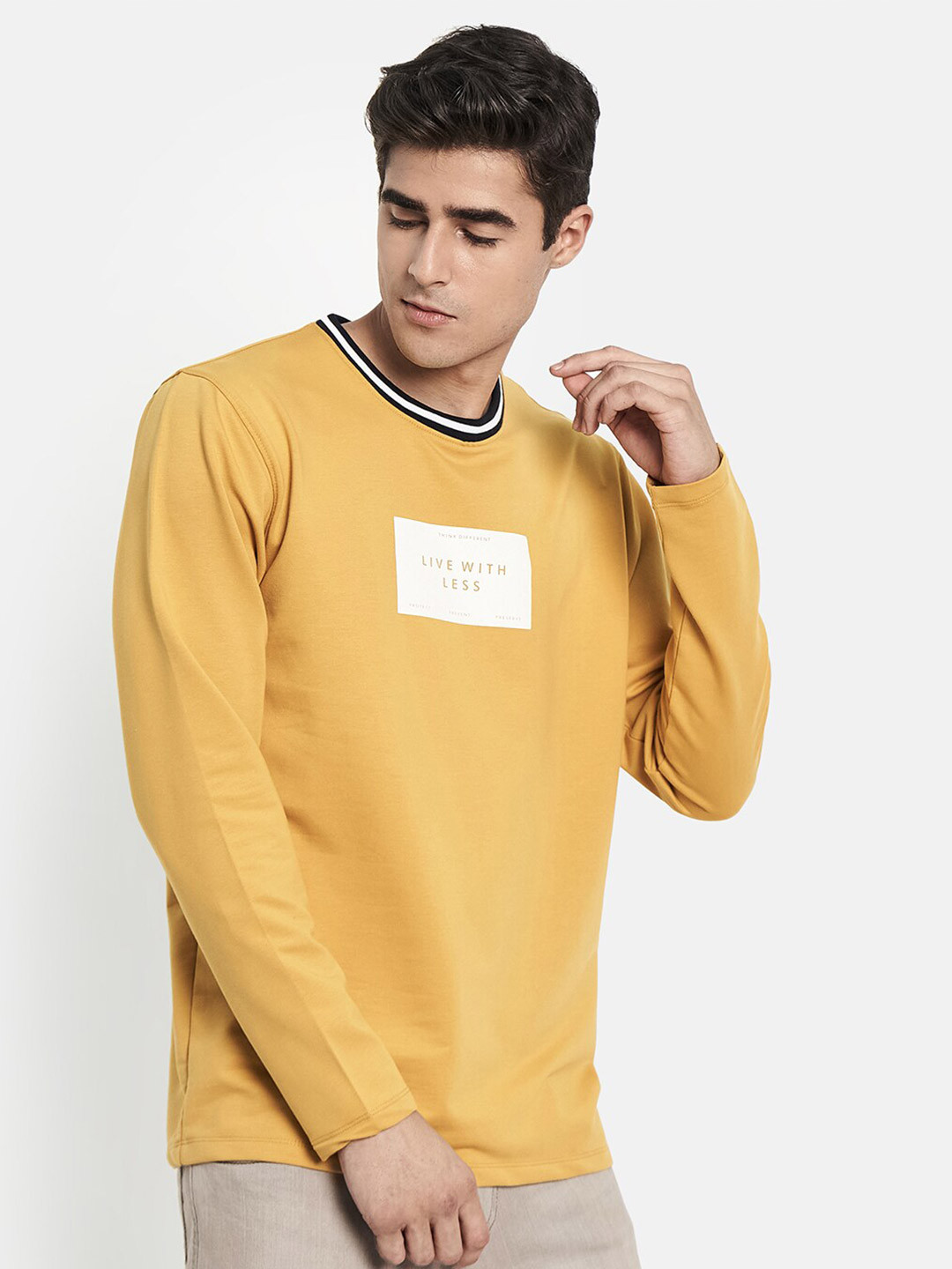 

METTLE Men Yellow Round Neck T-shirt