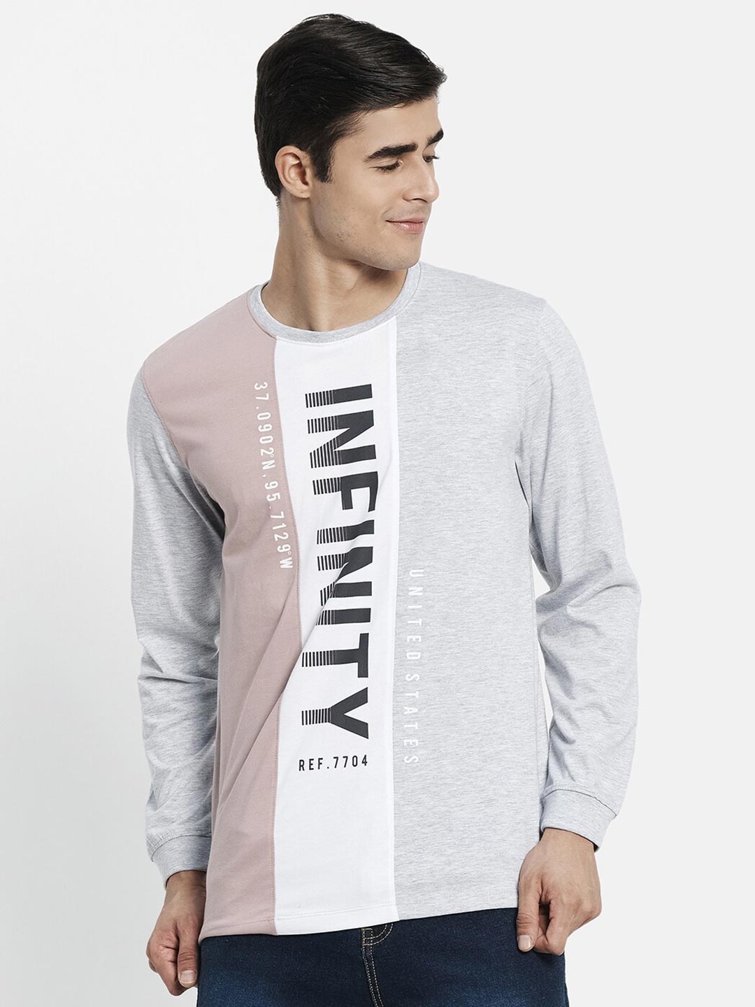 

METTLE Men Pink Typography Colourblocked Cotton T-shirt