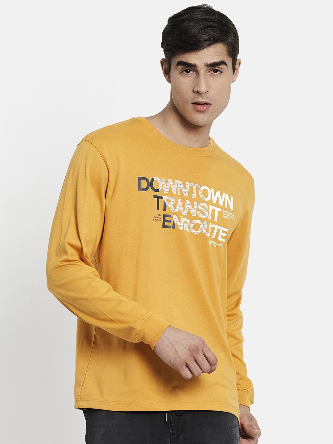 

METTLE Men Yellow & White Typography Printed T-shirt