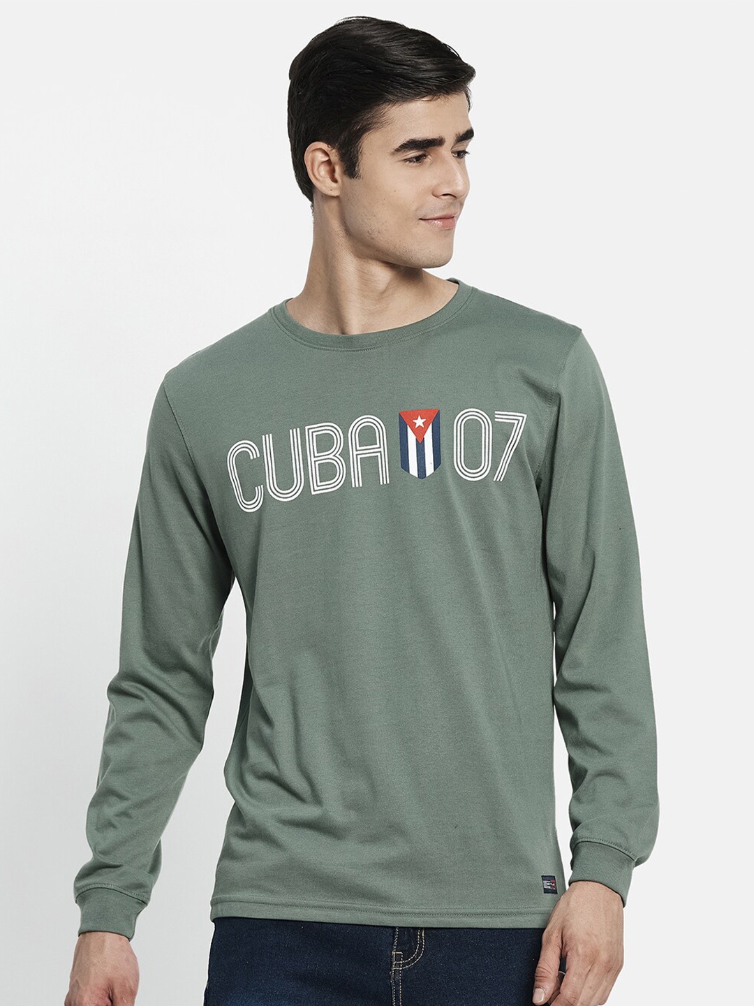 

METTLE Men Olive Green Typography Printed T-shirt