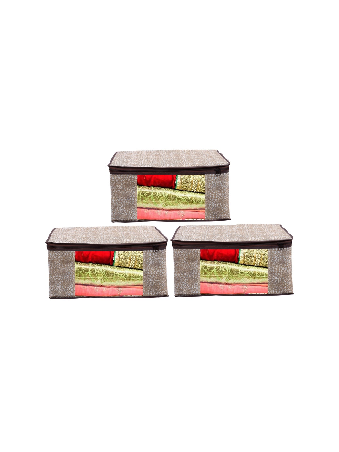 

Home Fresh Set Of 3 Brown & White Printed Saree Organisers