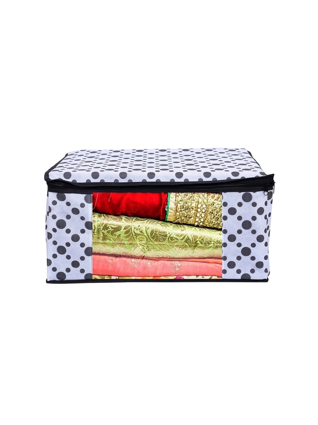 

Home Fresh White & Black Printed Saree Covers