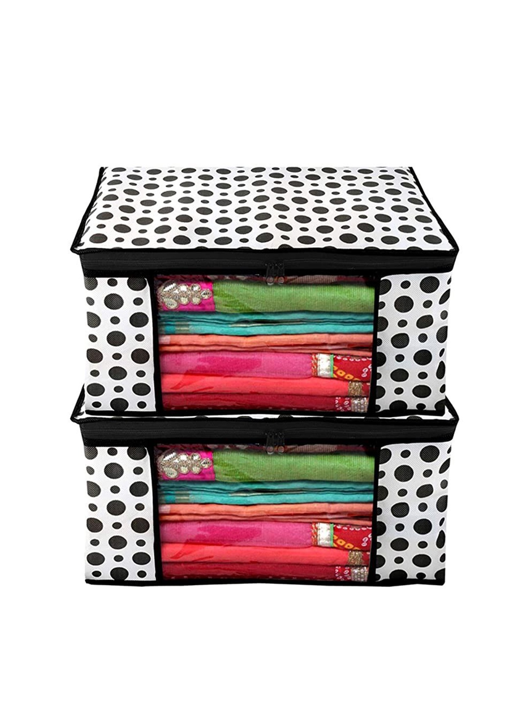 

Home Fresh Set Of 2 White & Black Printed Saree Organiser
