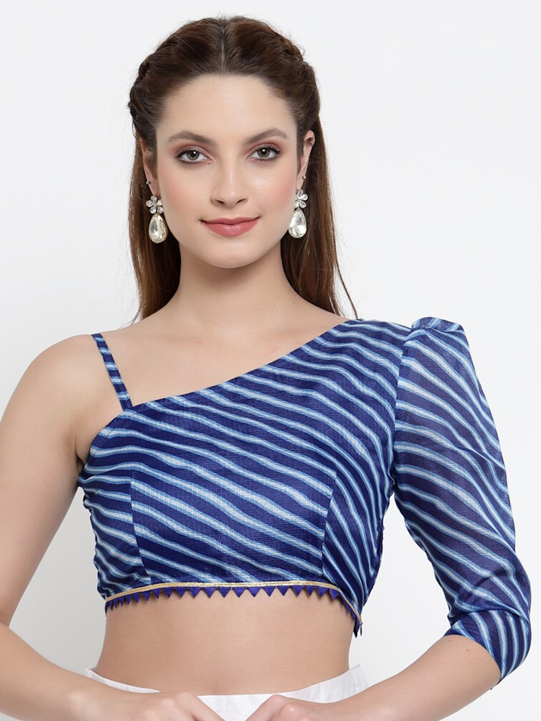 

NEUDIS Women Blue & White Striped Crop Top