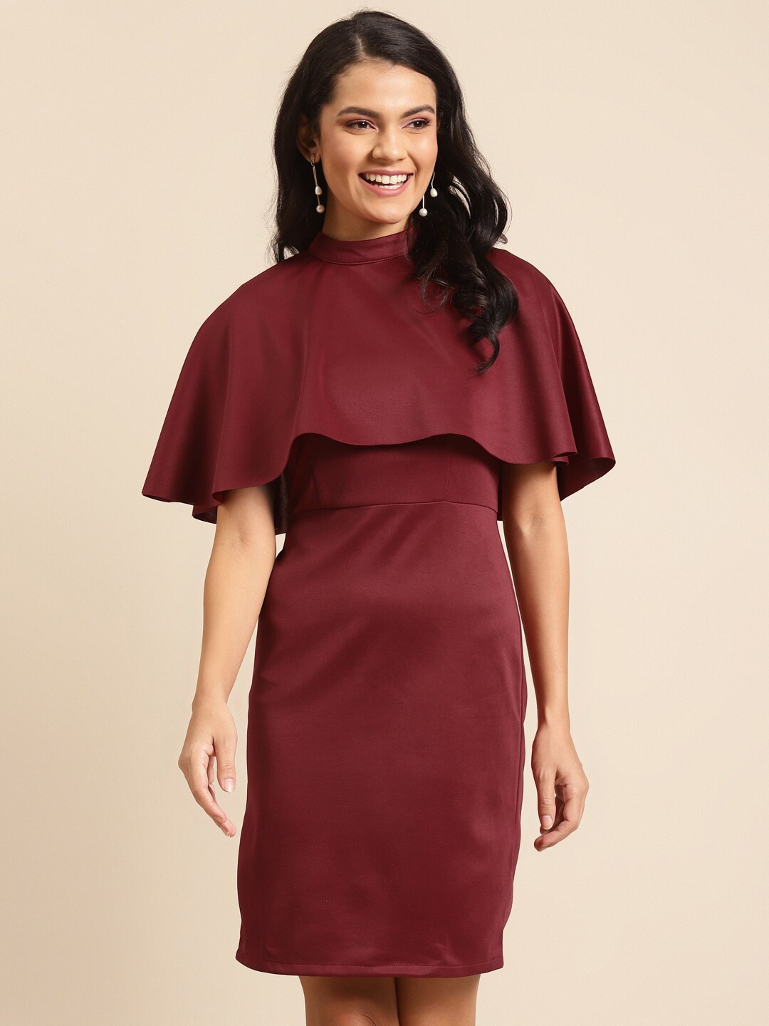 

DODO & MOA Maroon Scuba Layered Sheath Dress