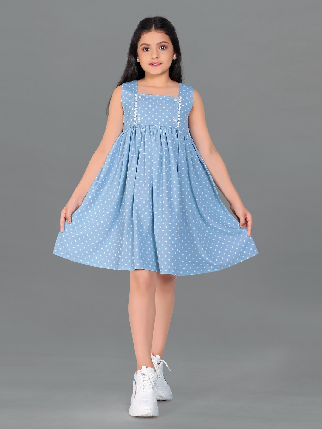 

FASHION DREAM Girls Blue & White Polka Dot A-Line Dress