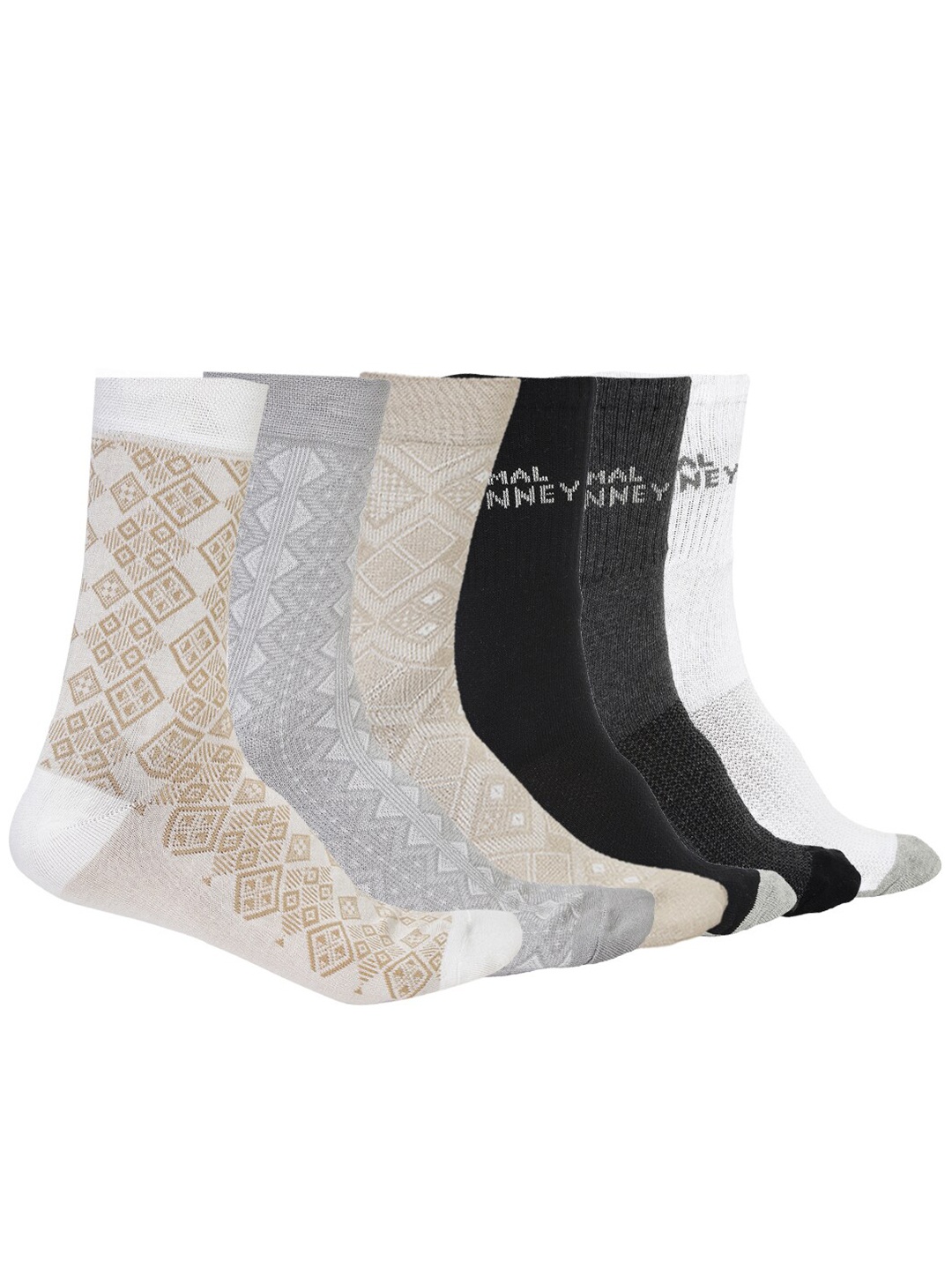 

VIMAL JONNEY Pack Of 6 White & Black Calf-Length Socks