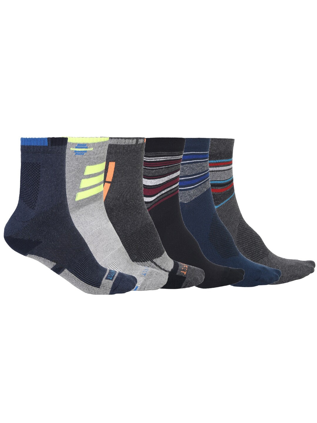 

VIMAL JONNEY Pack Of 6 Assorted Unisex Dryfit Printed Socks