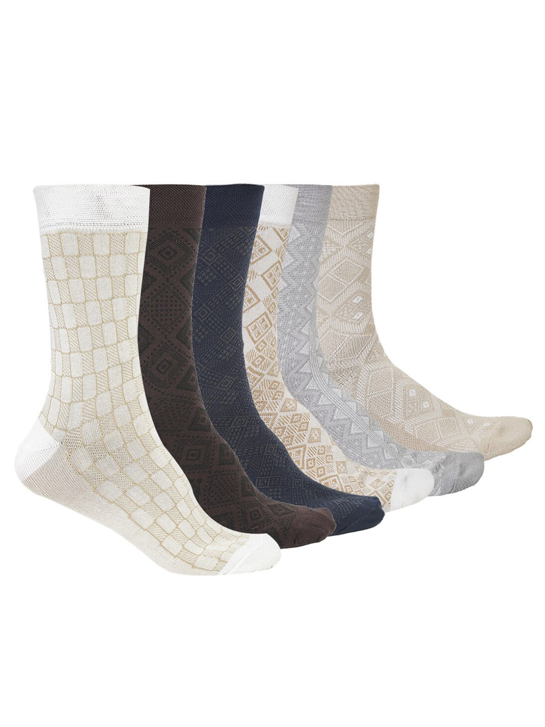 

VIMAL JONNEY Men Pack of 6 Assorted Patterned Above Ankle Socks