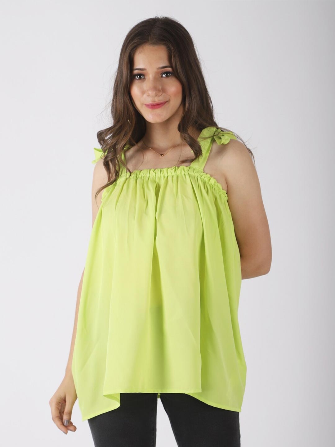 

PRETTY LOVING THING Women Lime Green Crepe Blouson Top