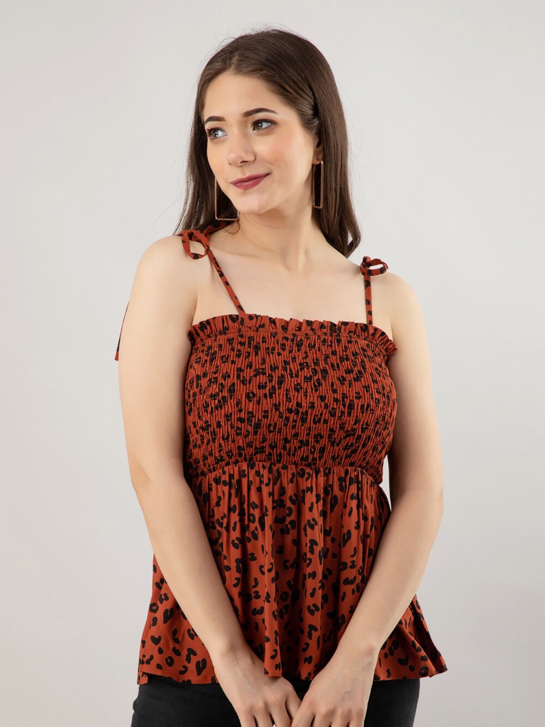 

PRETTY LOVING THING Rust Animal Print Empire Top