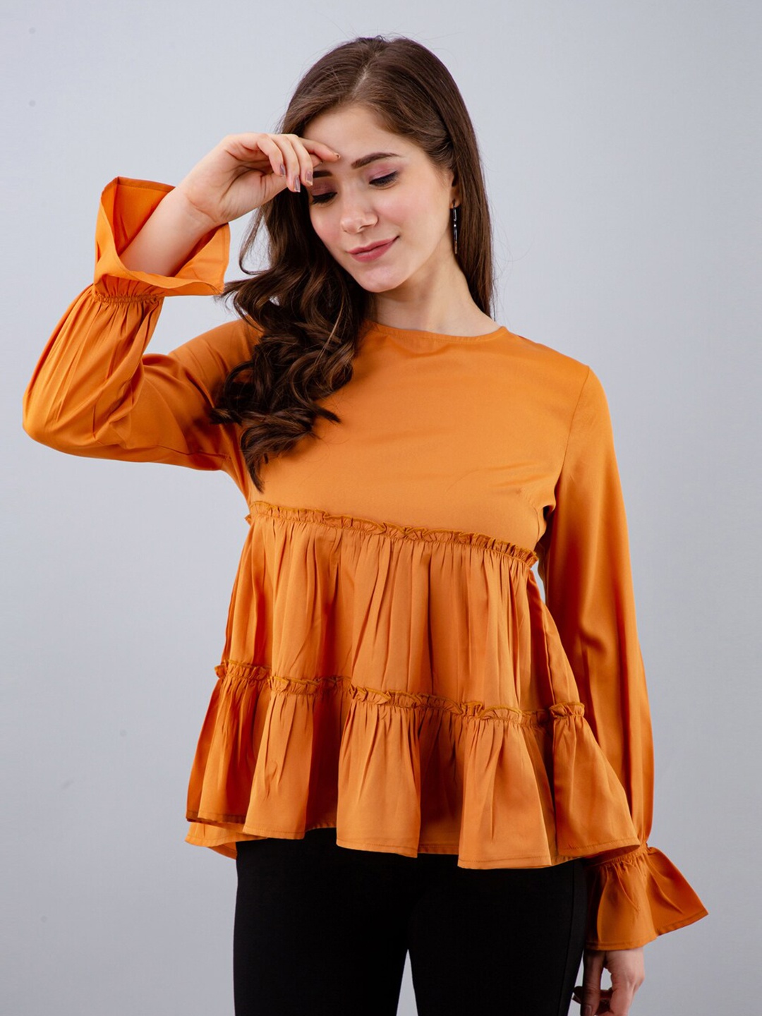 

PRETTY LOVING THING Women Camel Brown Tiered Top