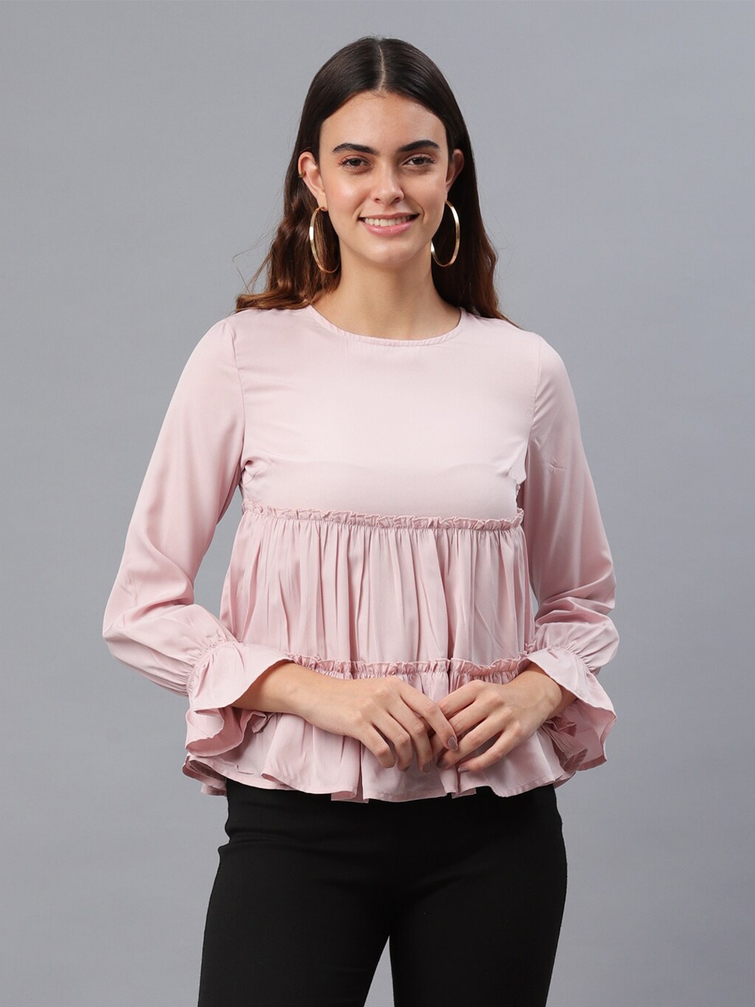 

PRETTY LOVING THING Pink Solid Puff Sleeves Top