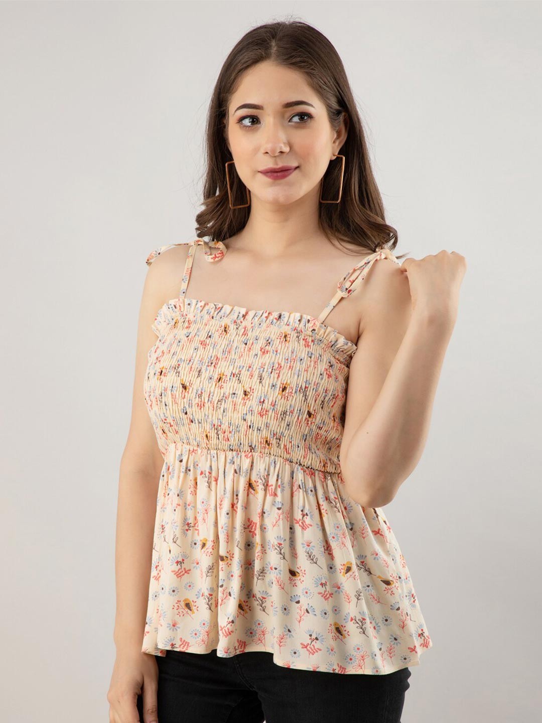 

PRETTY LOVING THING Beige Floral Print Empire Top