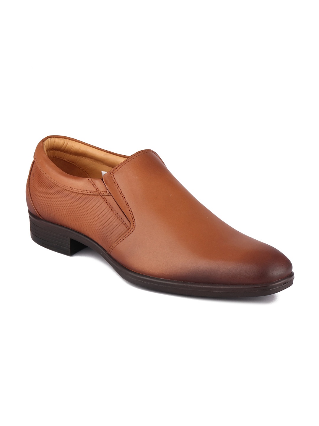 

TOP BRASS Men Tan Solid Leather Formal Slip-On Shoes