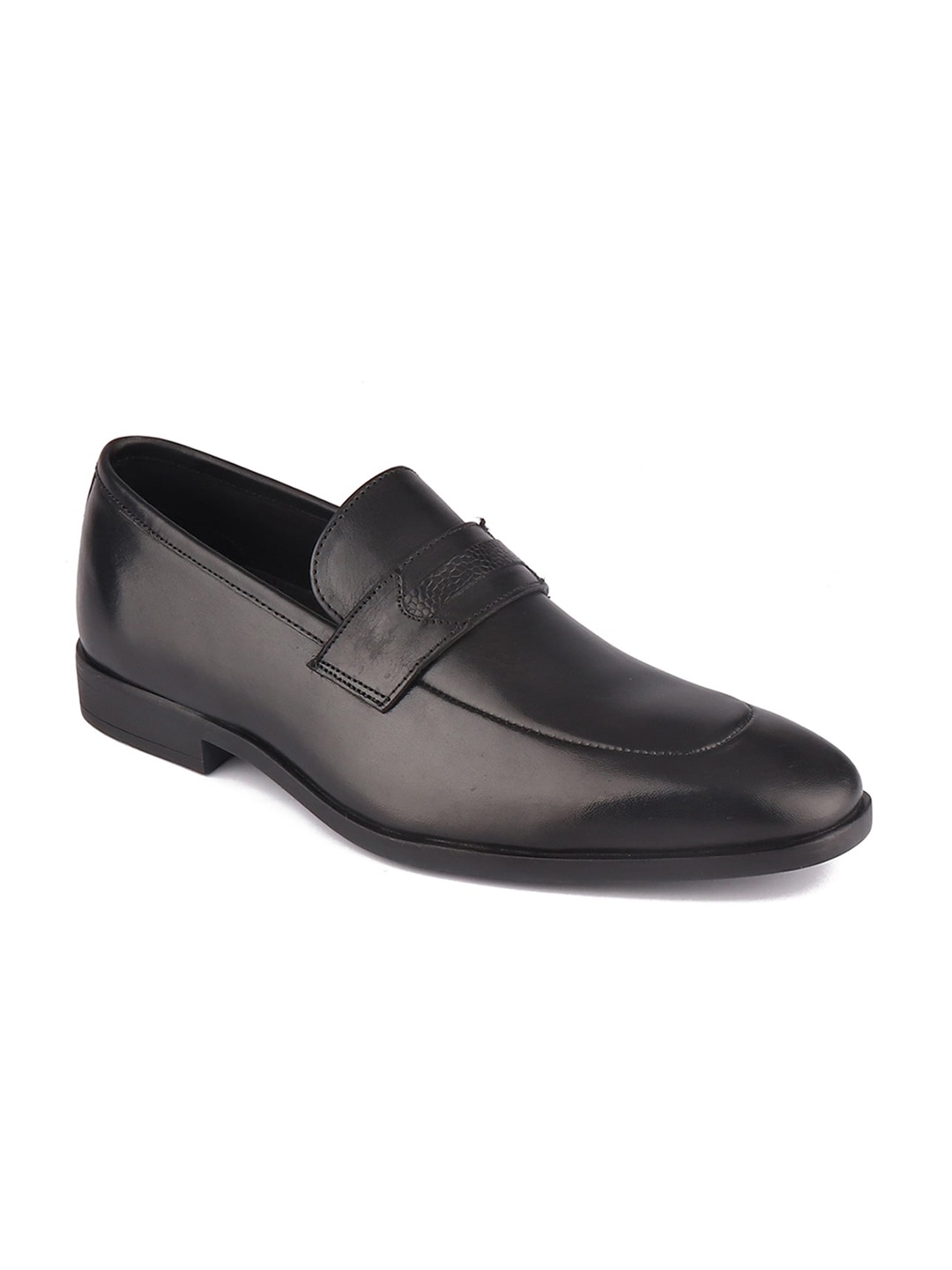 

TOP BRASS Men Black Solid Leather Formal Slip-On Shoes