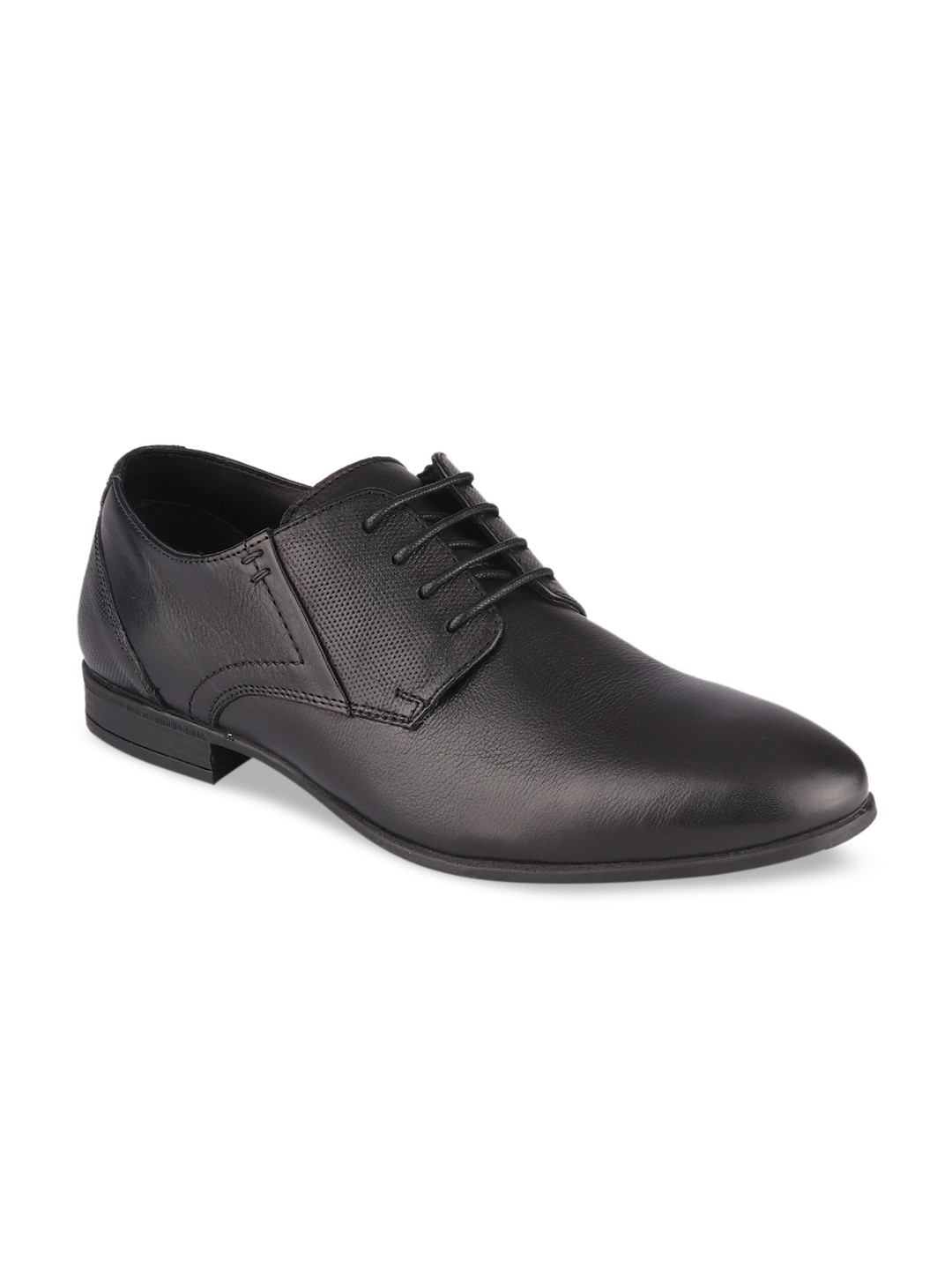 

TOP BRASS Men Black Solid Leather Formal Derby Shoes
