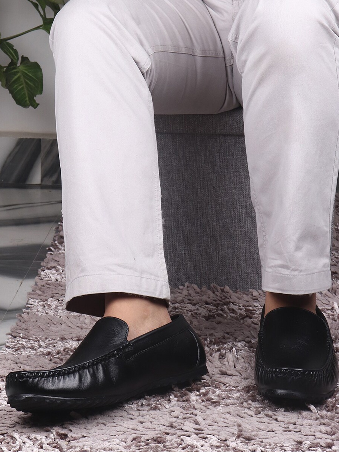 

TOP BRASS Men Black Solid Leather Formal Loafer Shoes