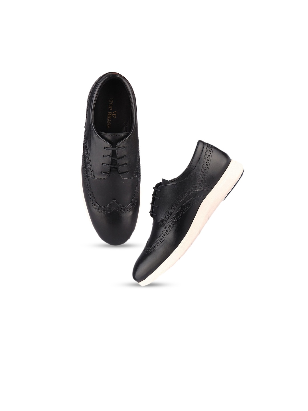 

TOP BRASS Men Black Perforations Leather Formal Derbys
