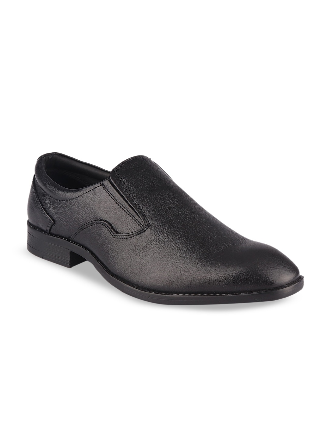 

TOP BRASS Men Black Solid Leather Formal Slip On Shoes