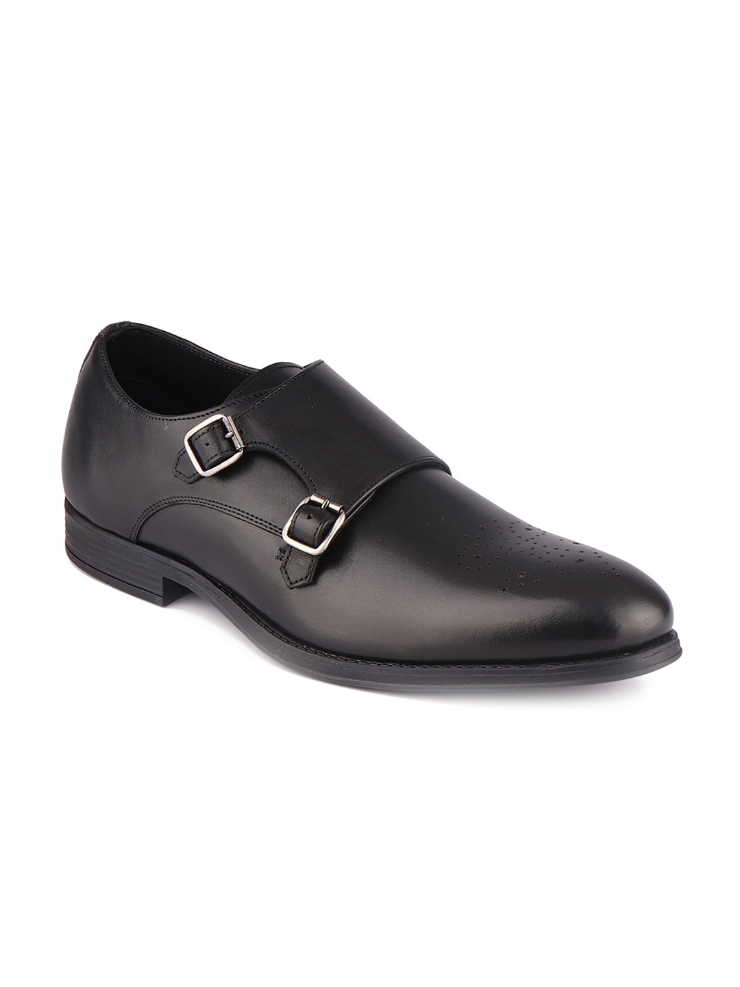 

TOP BRASS Men Black Solid Leather Formal Monk Shoes