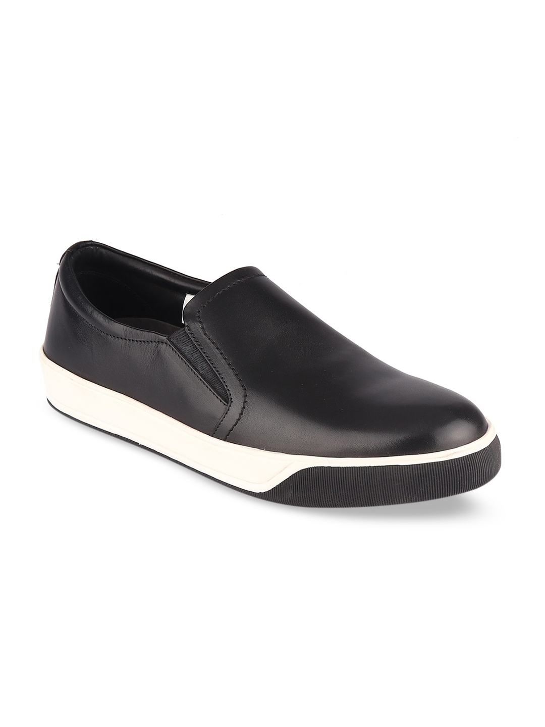 

TOP BRASS Men Black Leather Slip-On Sneakers
