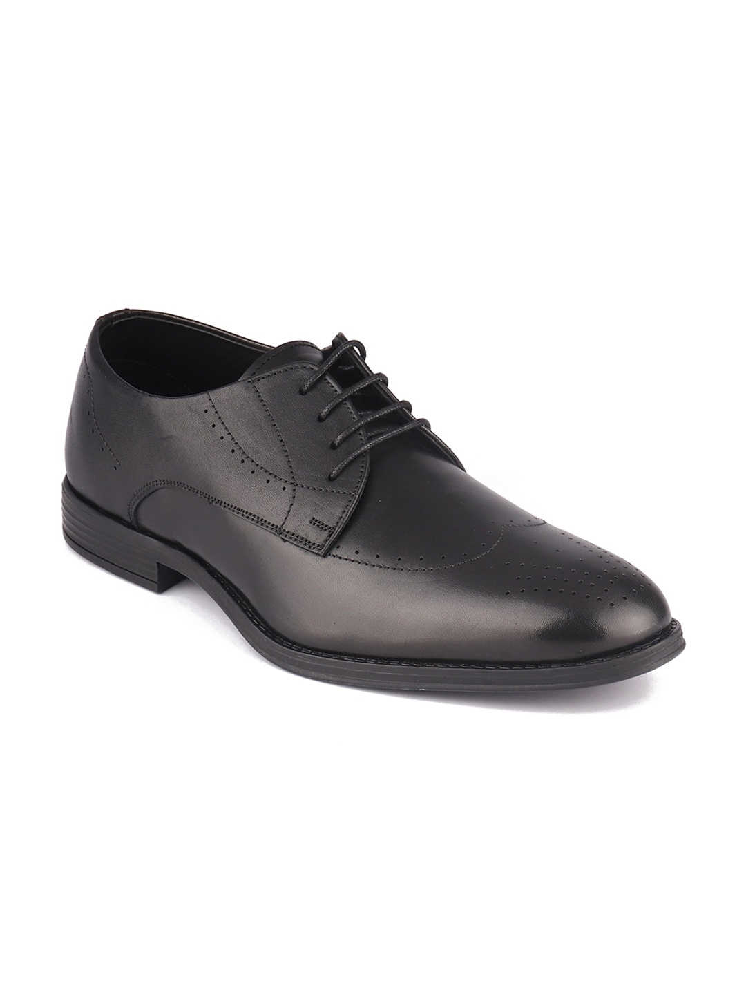 

TOP BRASS Men Black Solid Leather Formal Derby Shoes