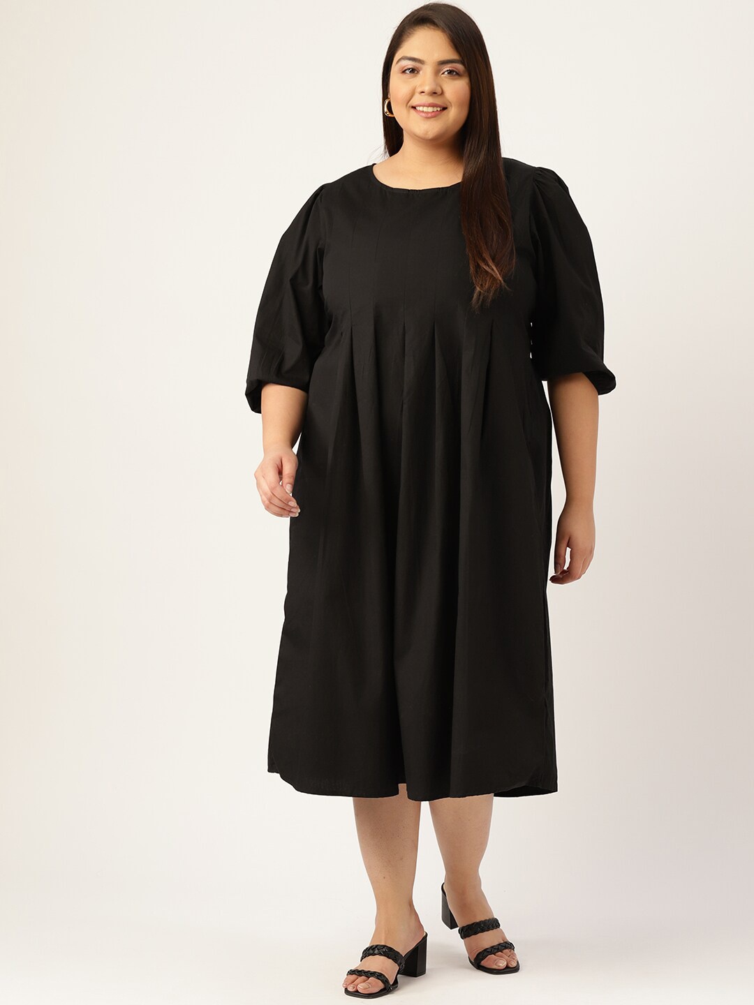 

theRebelinme Black A-Line PLus Midi Dress