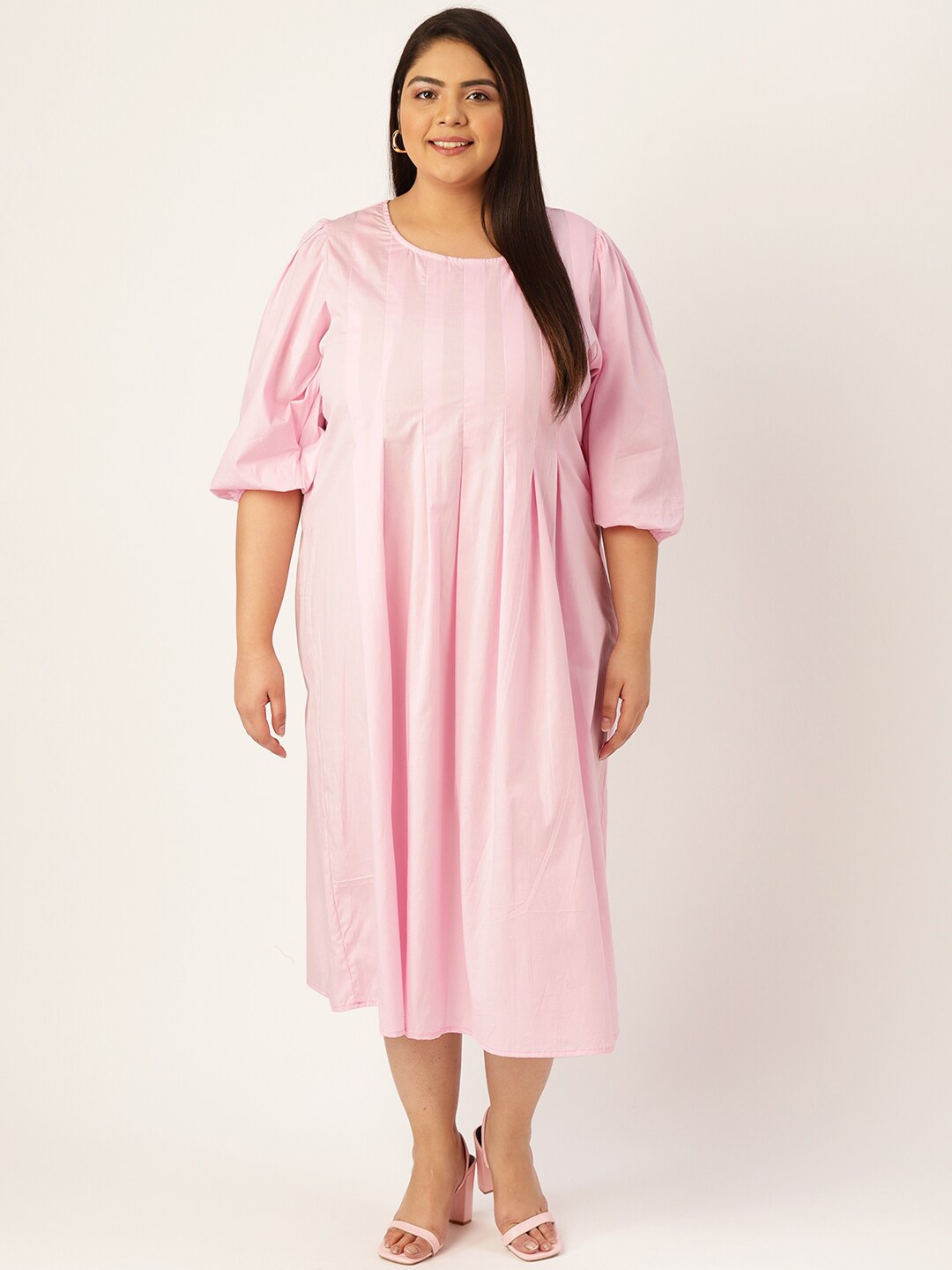 

theRebelinme Women Plus Size Pink A-Line Midi Dress