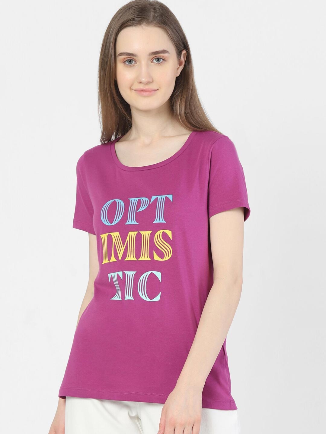 

Vero Moda Women Purple Typography Printed T-shirt