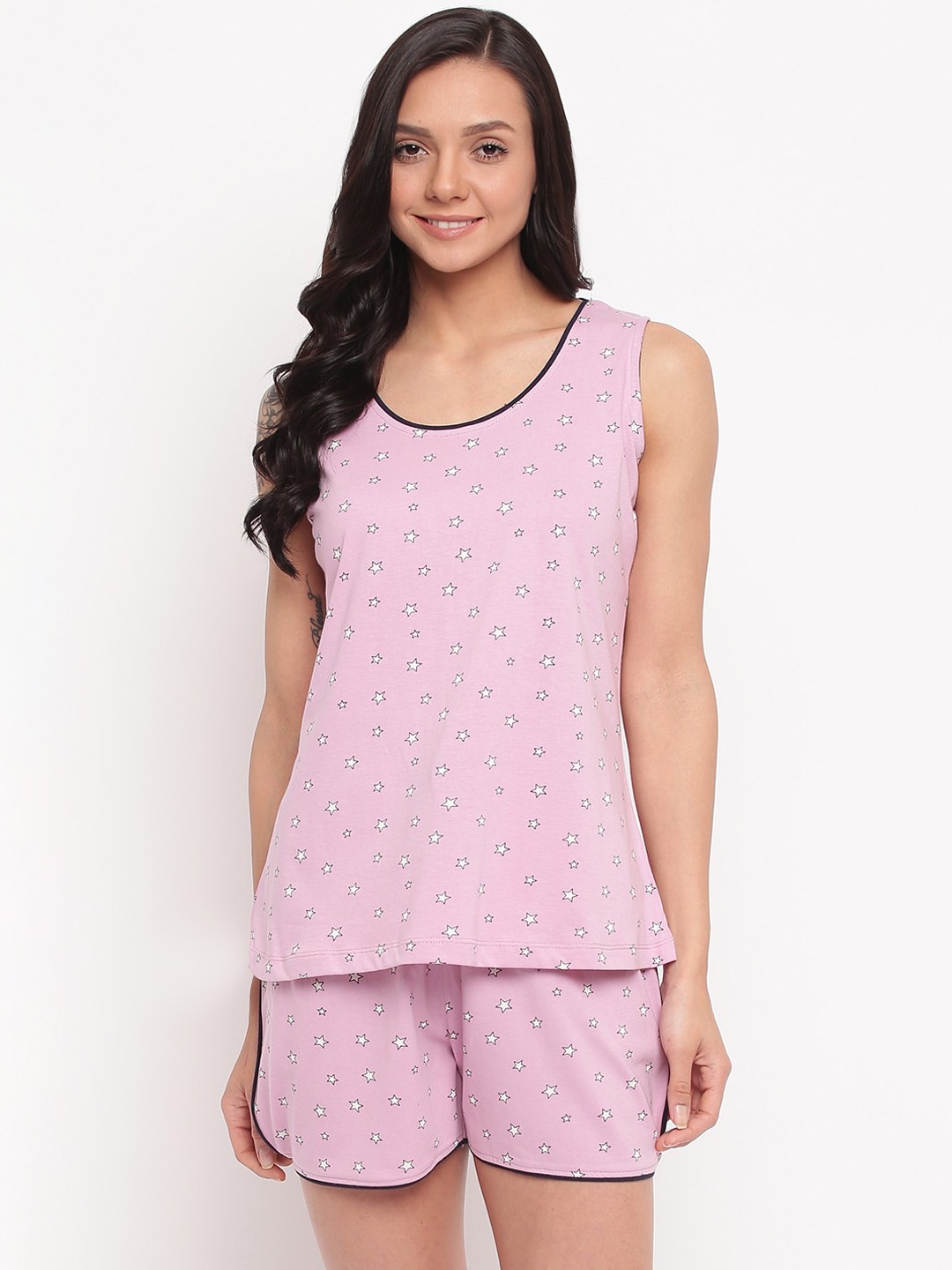 

Style Dunes Women Pink Printed Cotton Night suit