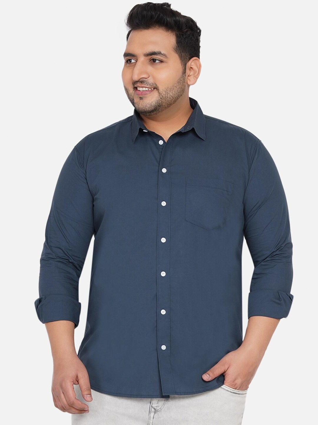 

John Pride Plus Size Men Navy Blue Casual Shirt