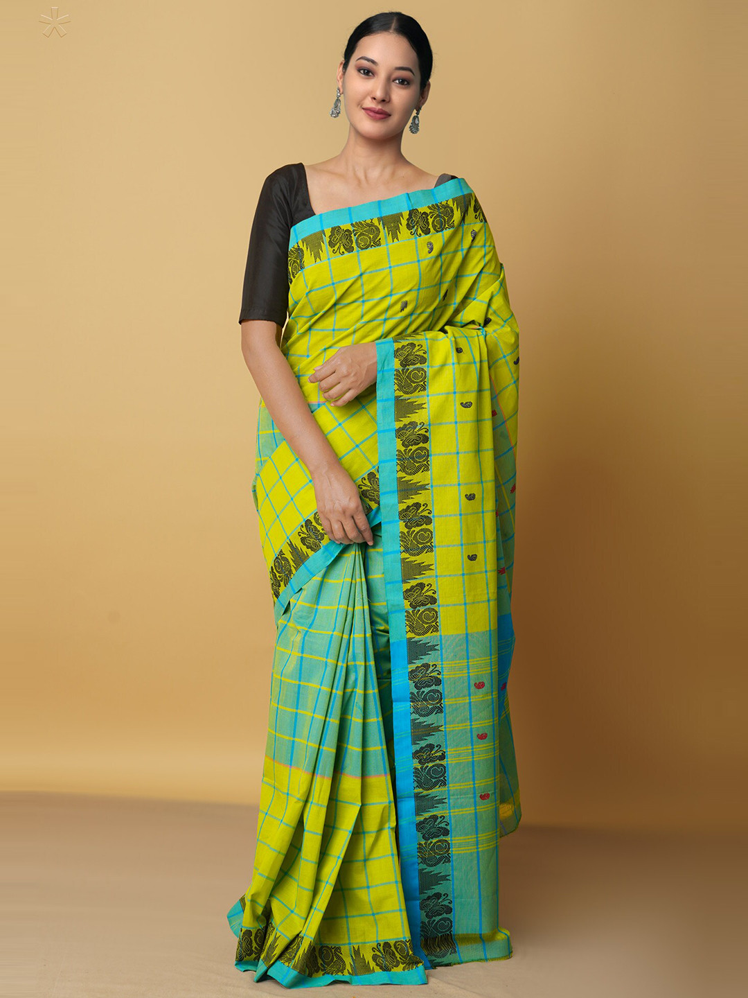 

Unnati Silks Green & Blue Woven Design Pure Cotton Chettinad Saree