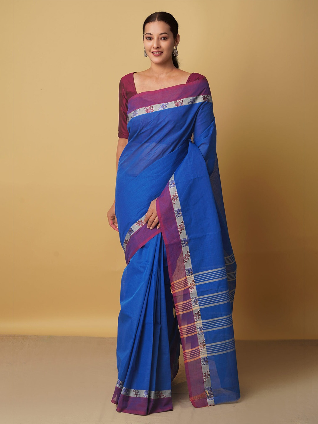 

Unnati Silks Blue & Brown Woven Design Pure Cotton Venkatgiri Saree