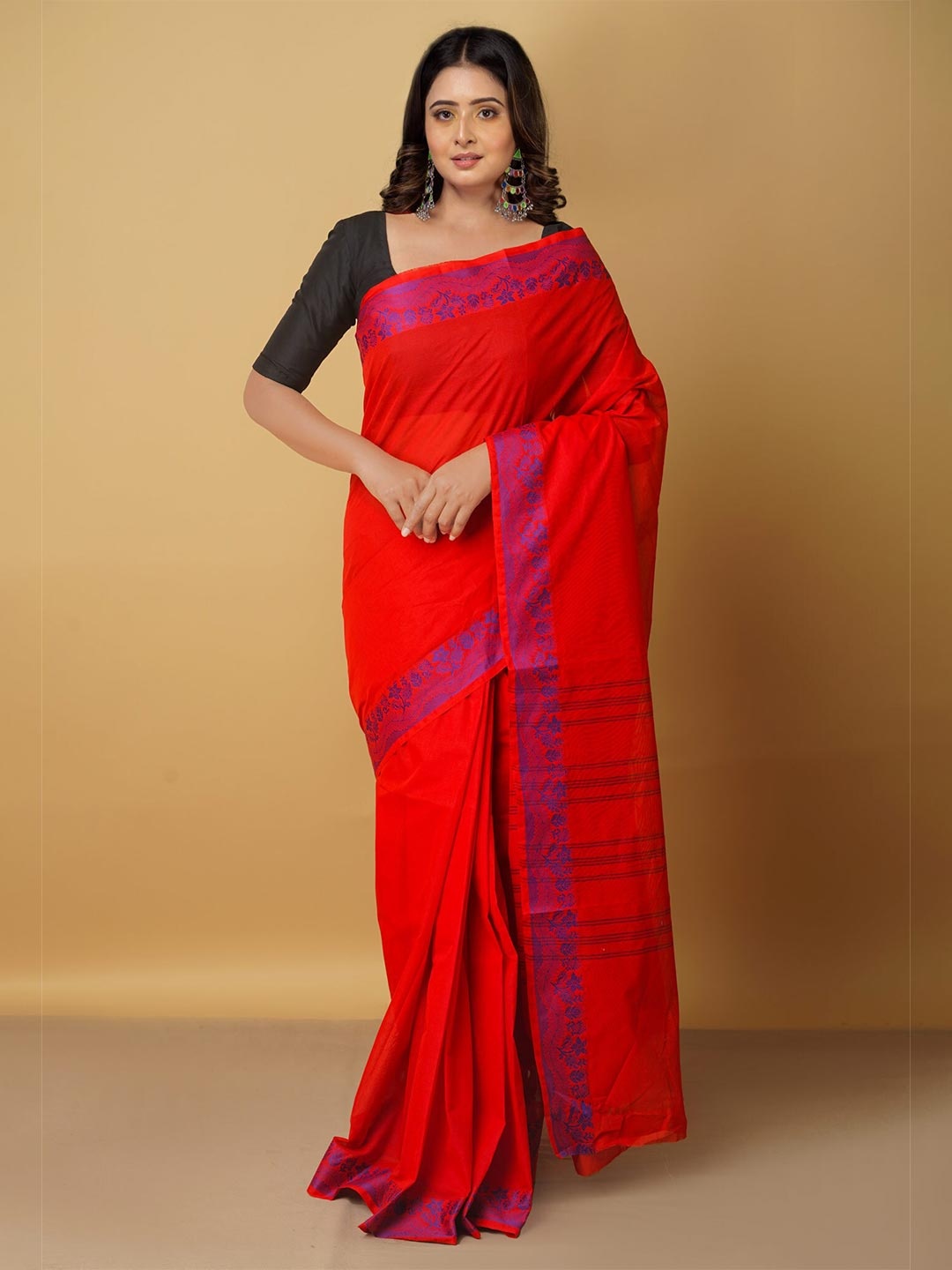 

Unnati Silks Red & Purple Woven Design Pure Cotton Venkatgiri Saree