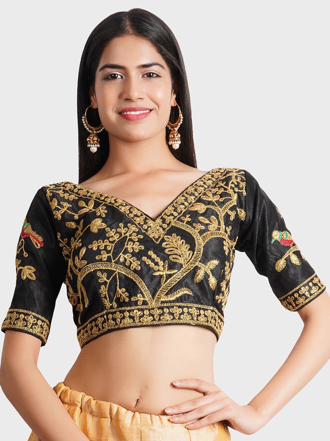 

Trendzmy Black Embroidered Saree Blouse