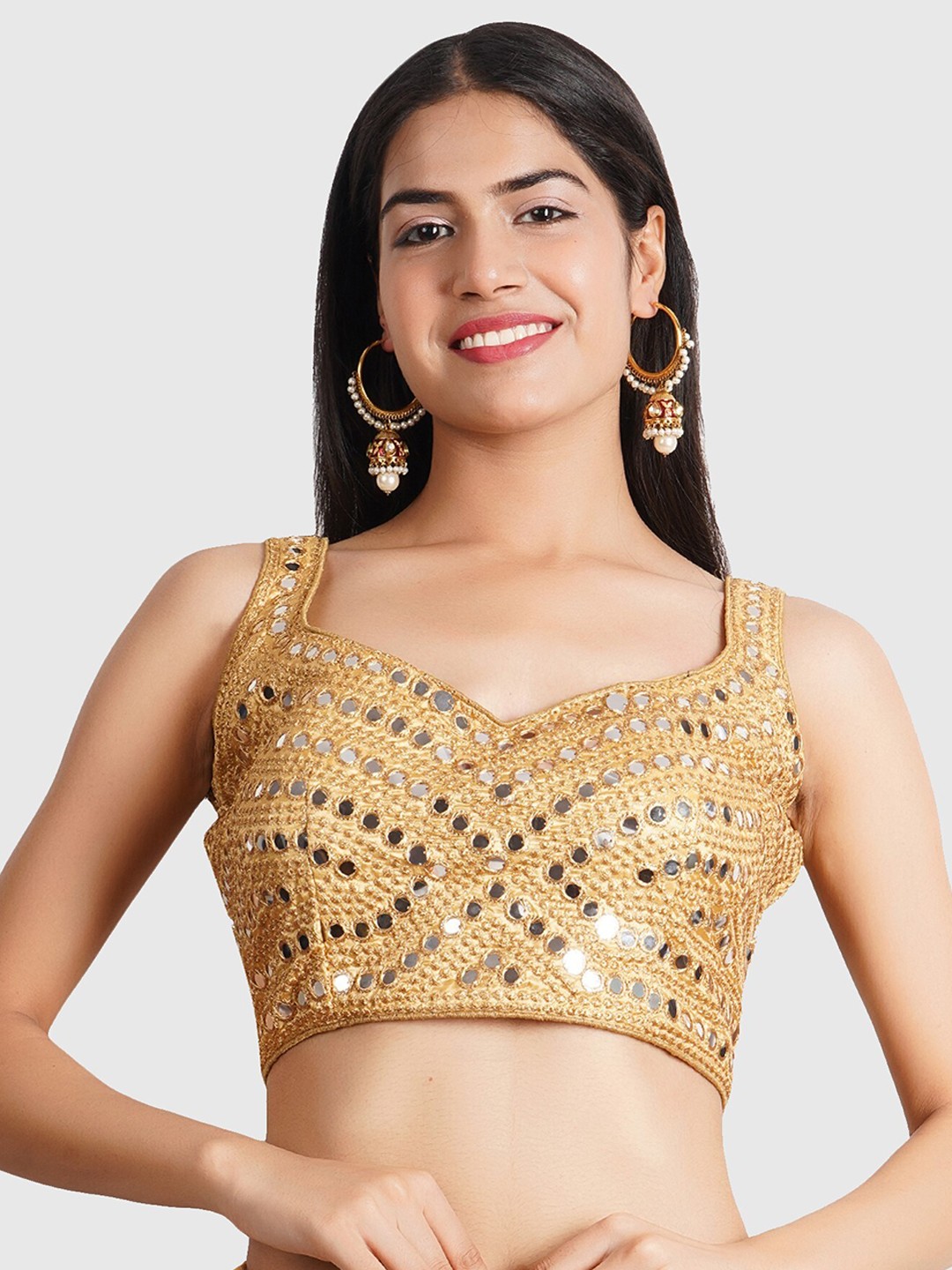 

Trendzmy Women Beige Embellished Saree Blouse