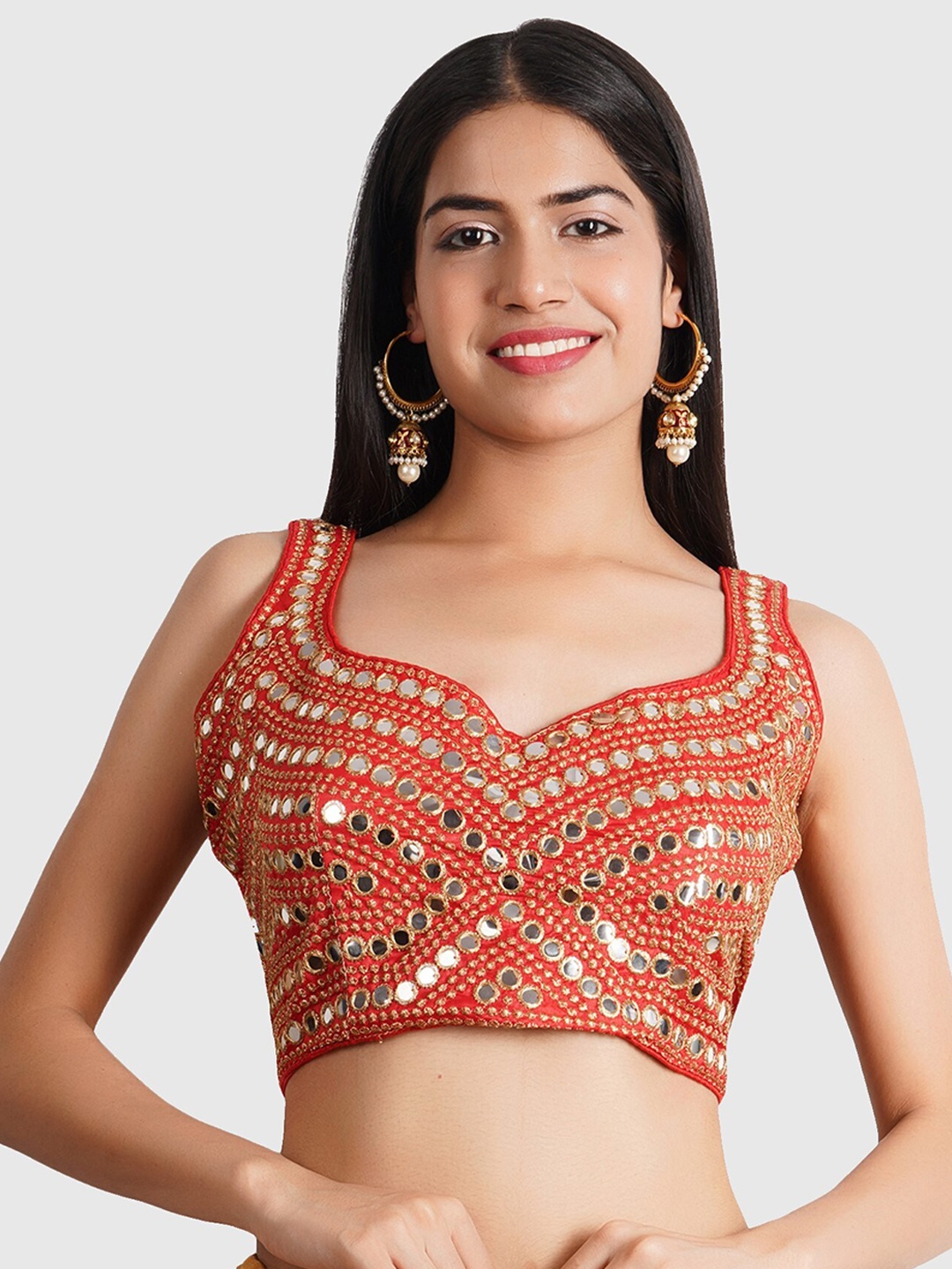 

Trendzmy Red & Golden Embroidered Silk Saree Blouse